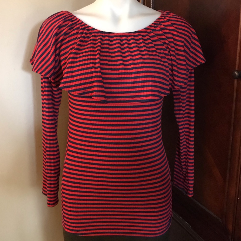 🆕 Bellino Black/Red Stripe Blouse-Lg